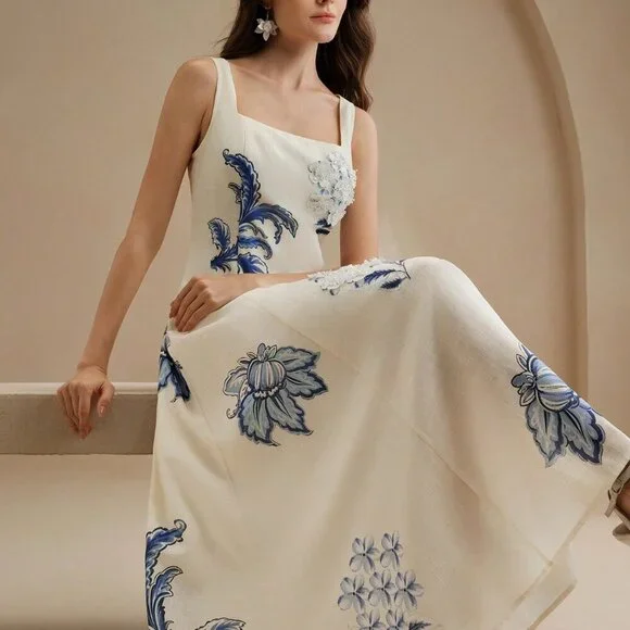 Multicolor Elegant Women's Floral Maxi Slip Dress with 3D Flowers - Picture 7 of 7